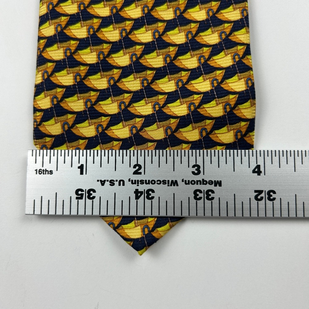 Stefano Conti Navy Yellow Umbrellas Novelty 100% Silk Tie Italy - Picture 7 of 8